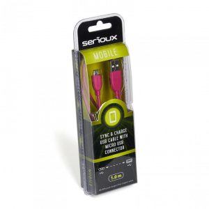 Cablu de date/incarcare Serioux, port microUSB, 1m, roz