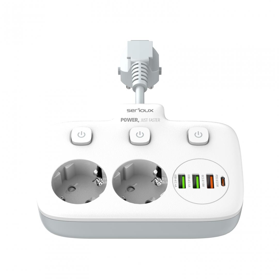 Prelungitor tip priza cu protectie Serioux Quick Charge 3.0, - Image 2