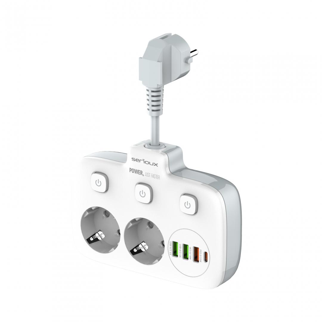 Prelungitor tip priza cu protectie Serioux Quick Charge 3.0, - Image 3