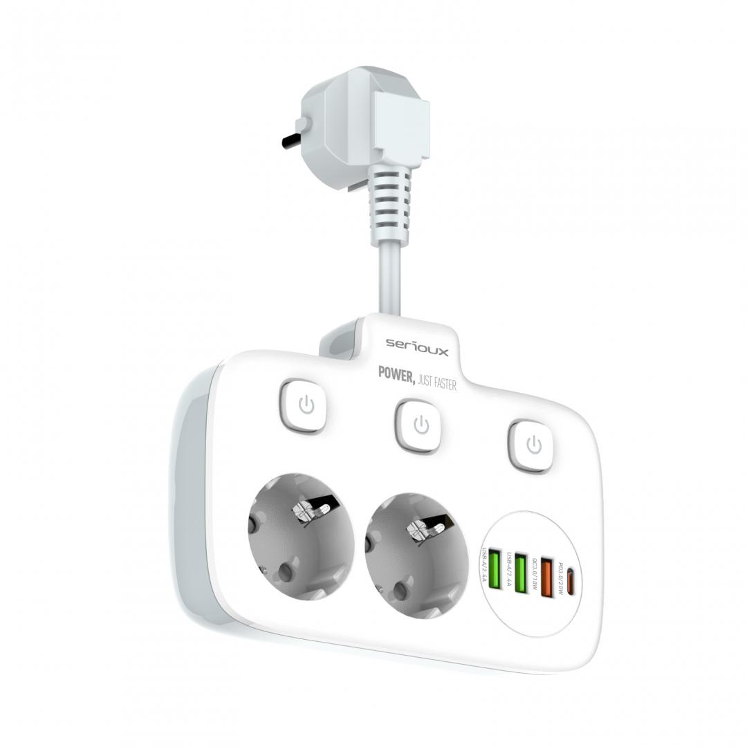 Prelungitor tip priza cu protectie Serioux Quick Charge 3.0, - Image 4