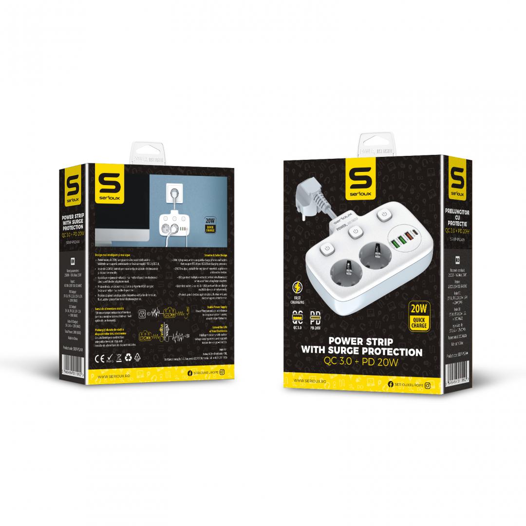 Prelungitor tip priza cu protectie Serioux Quick Charge 3.0, - Image 6